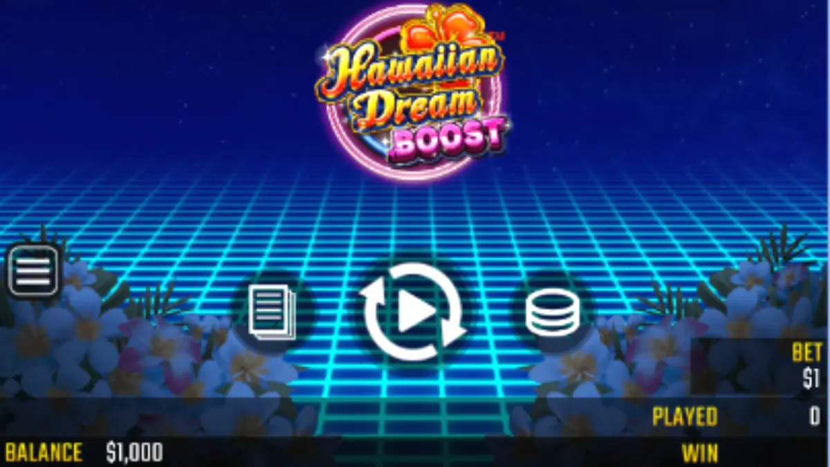 Tampilan visual futuristik dari slot Hawaiian Dream Boost dengan equalizer neon