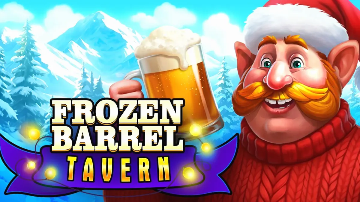 Tampilan visual slot Frozen Barrel Tavern dengan tema kedai musim dingin yang hangat
